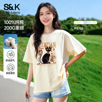 Baleno/班尼路 纯棉 女士T恤 杏#Z埃及小黑猫 S