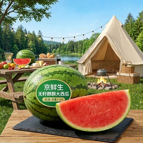 甜度最高品种+不用吐籽：京鲜生 无籽麒麟大西瓜 1粒装 净重7-9斤