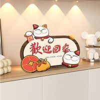侑家良品 玄关招财猫摆件 玄关装饰画 客厅电视柜摆台装饰