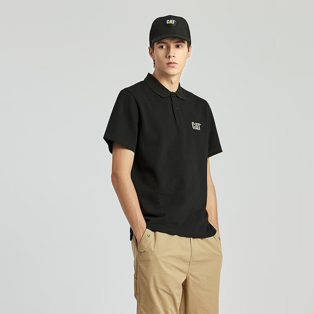 今日必买：CAT 【美式工装】男士反光印花正肩珠地棉短袖polo衫  CO1POU26841