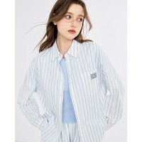 乐町 长款条纹衬衫春夏季纯棉轻甜韩系风上衣女士衬衣