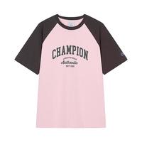 Champion 复古撞色拼接 款T恤 粉色/灰色 S