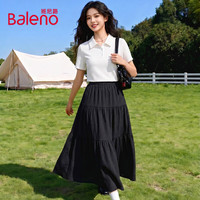 Baleno/班尼路 珠地POLO短袖T恤蛋糕长裙套装 女 夏季休闲两件套 白色+黑色 L