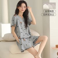 雅鹿 带胸垫纯棉睡衣女2026新款短袖短裤夏季薄款甜美家居服套装可外穿 NSALM-7807  100%纯棉