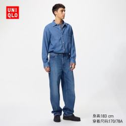 优衣库 479323 宽松直筒水洗牛仔裤 蓝色 46/190/116C
