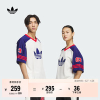 adidas 情侣款复古宽松运动V领短袖T恤男女阿迪达斯官方三叶草