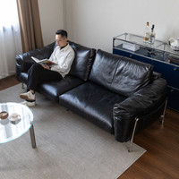 曲美家居 复古沙发三人位头层真牛皮艺 小户型直排油蜡皮艺术风格 主图款可定制颜色