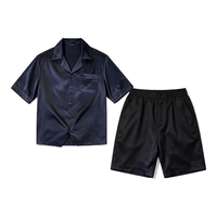 雪中飞 NSCBF-藏青褶皱开衫款冰丝短袖短裤家居服套装 L