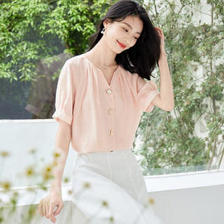 OSA/欧莎 优雅通勤V领短袖衬衫 女 桔粉色 XS