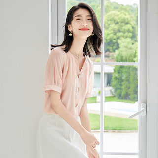 OSA/欧莎 优雅通勤V领短袖衬衫 女 桔粉色 XS