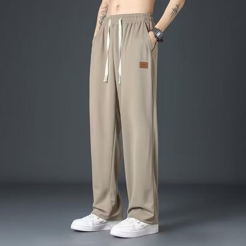 皮标四面弹裤杏色