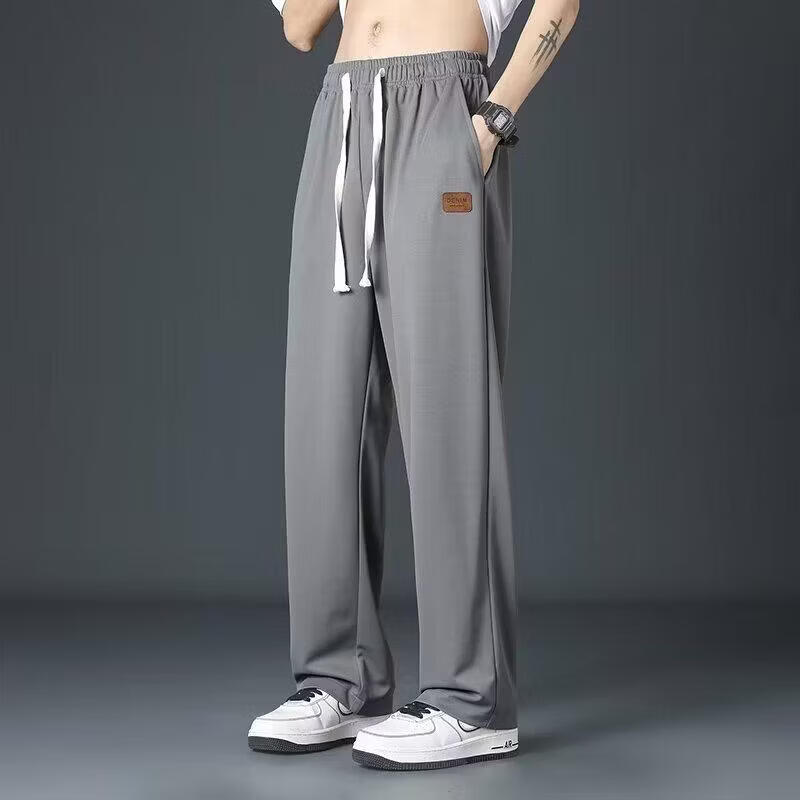 皮标四面弹裤深灰色