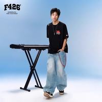 F426 苹果小狗绣花短袖T恤 黑色 XL