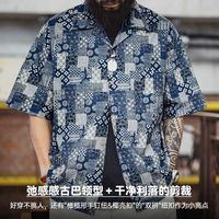 马登 美式复古Boro古布短袖衬衫