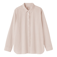 無印良品 MUJI 水洗平纹 女士衬衫 粉红色条纹 L （165/88A）