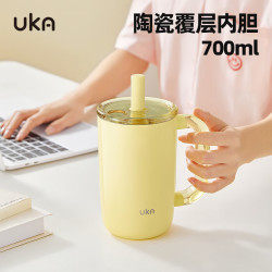 UKA（居家日用） UKA 居家日用 大容量吸管保温杯 陶瓷内胆 500ml 黄