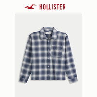 HOLLISTER 美式25秋冬复古通勤棉质格子长袖衬衫男装325-5247 海军蓝格子