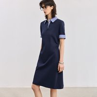 LILY 学院风撞色格纹POLO领休闲收腰连衣裙
