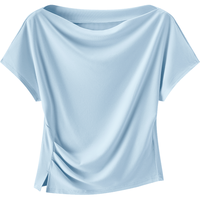  Semir/森马 一字荡领 女士短袖T恤 【嘟嘟同款】冰蓝80932 2XL