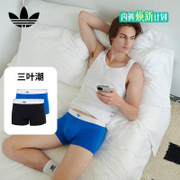 adidas 三叶草男士平角内裤棉四角裤夏季运动透气柔软防摩擦 黑色/绿色 M