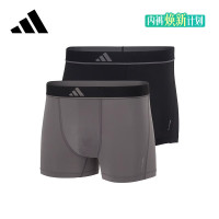 adidas 男士内裤吸湿排汗舒适速干运动透气四角平角短裤头 2条装 黑+灰 M