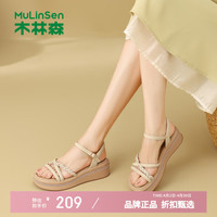 木林森 女鞋休闲坡跟凉鞋 夏季百搭罗马凉鞋时尚通勤优雅女士凉鞋子