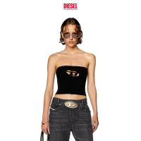 DIESEL 女士OVAL D 黑色LOGO镂空针织衫抹胸