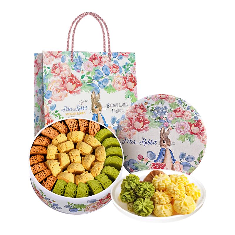 江南状元 彼得兔小花曲奇饼干礼盒 原味+抹茶+巧克力 260g