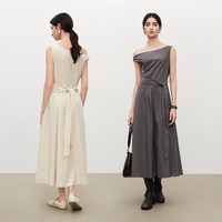 自巧 小个子斜肩格纹棉收腰大裙摆连衣裙女2026夏新款