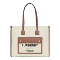 BURBERRY/博柏利 Freya 小号双色帆布拼皮革托特手提包