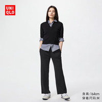 优衣库 女装可机洗罗纹针织长裤/宽松休闲裤473802 473802/09黑色 XS