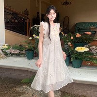 尤克达蒂 新中式国风小飞袖刺绣连衣裙女夏年轻款小个子高级感改良旗袍长裙
