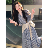 俞兆林 法式翻领连衣裙 女 夏季显瘦长裙 蓝色 L