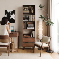 顾家家居 书柜一体靠墙转角储物柜高级夹缝书柜 荷花白抽+北美原木纹色40*30*150cm免费送货上门包安装