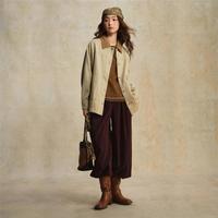 佐丹奴 设计系列春季复古风纯棉镂空绣花拼接梭织翻领外套女款