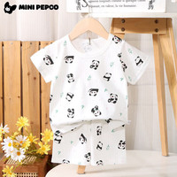 小猪班纳 儿童全棉短袖短裤家居服 竹叶熊猫