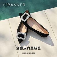 千百度 女士羊皮绒面低跟浅口单鞋 2025春秋新款