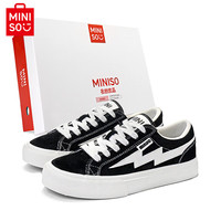 名创优品 鞋子男女闪电板鞋帆布透气夏季情侣休闲鞋 经典黑白 43