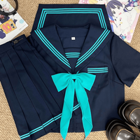 神北 初音绿JK水手服原创正版制服校服裙套装 青三本短袖+43cm襟线短裙+长尾结