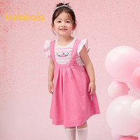 balabala/巴拉巴拉 女童短袖背带裙两件套 白红色调 120cm