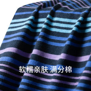 SCHIESSER/舒雅 男士纯棉亨利园领条纹印花家居服套装 深宝蓝 XL