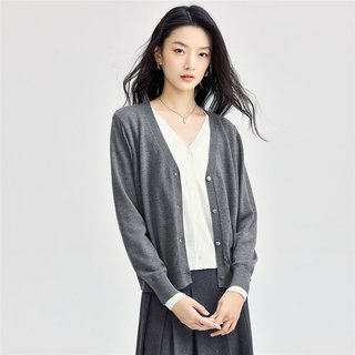 GIORDANO/佐丹奴 女士假两件撞色V领宽松针织开衫