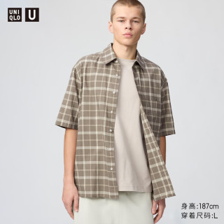 优衣库 箱型格子衬衫 褐色 尺码齐全