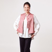 飞尼克斯 炒色天丝暗纹旗袍领马甲女2026年春季新款中式休闲风马甲