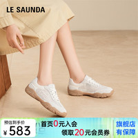 le saunda 品牌运动休闲鞋女夏季2026新款慢跑鞋网面透气德训鞋舒适百搭鞋子 米色 37 (235mm) 标准码
