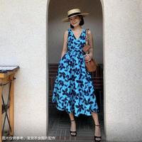 Kate Spade 春日焕新季品牌自营时尚轻奢V领收腰印花连衣裙A字裙