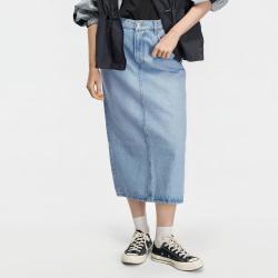 COACH 女款中腰拉链牛仔长裙长裙