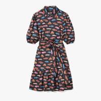 Kate Spade 春日焕新季品牌自营翻领老爷车印花蝴蝶结绑带连衣裙衬衫裙