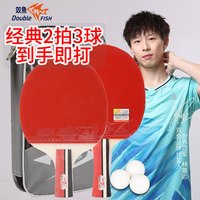 双鱼 乒乓球拍 双拍对拍套装 娱乐型 2只装附3球
