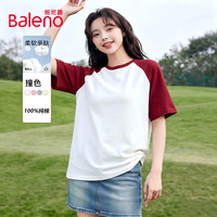 Baleno/班尼路 纯棉插肩袖撞色短袖T恤 女 S